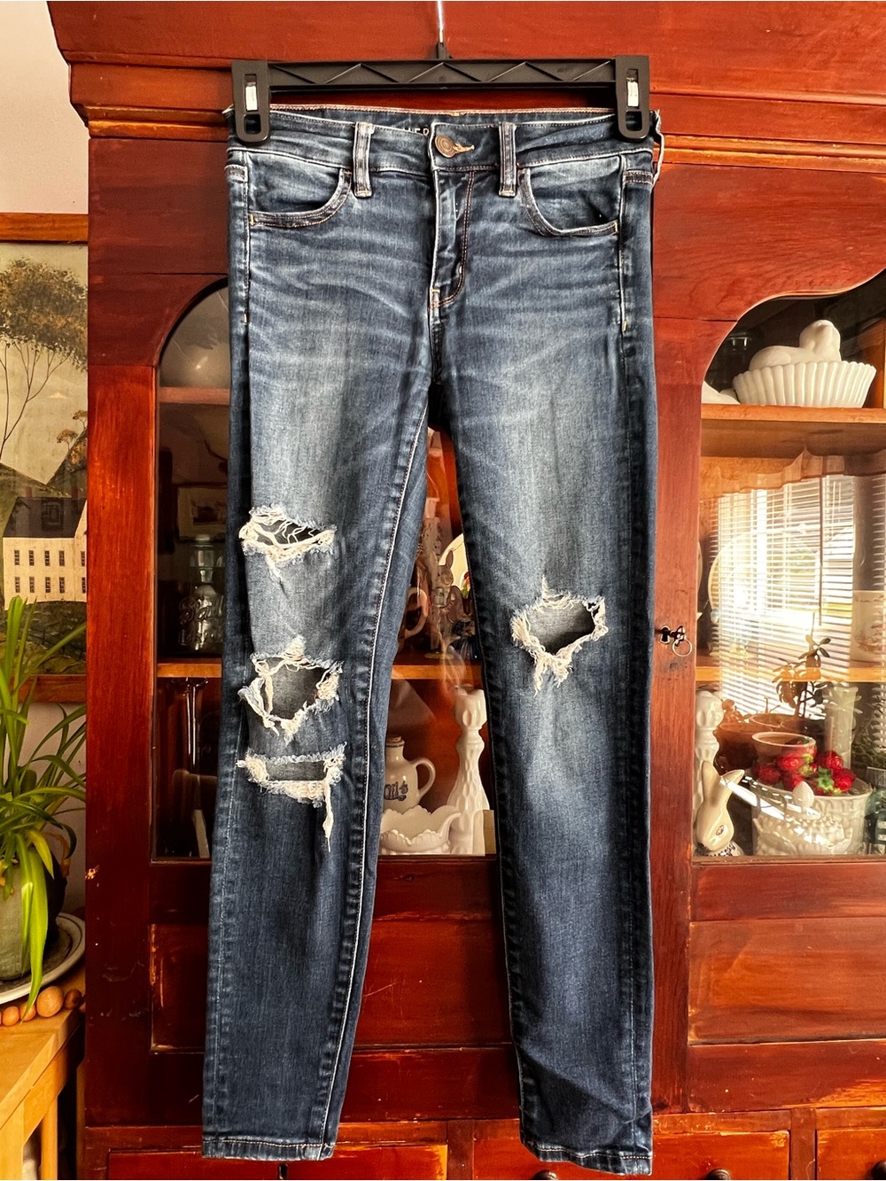 American Eagle Outfitters Dark Blue Ripped Skinny Jeans